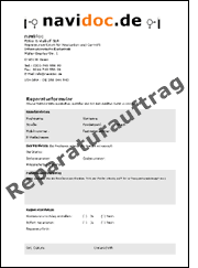Reparaturformular für Navigationsgeräte und Auto-HiFi zum Einsenden eines Gerätes an NAVIDOC